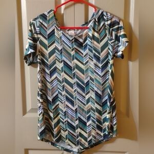 RUE JUJU Black White blue Chevron Size Small Blouse Shirt Top